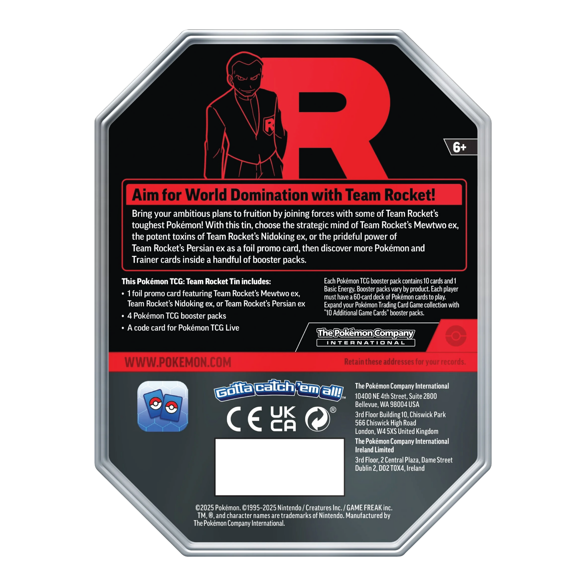 Achterkant van Team Rocket Tin