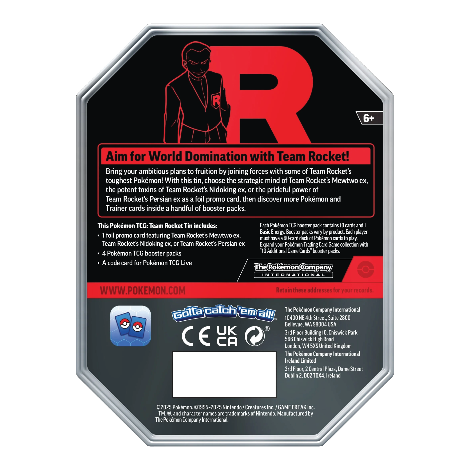 Achterkant van Team Rocket Tin