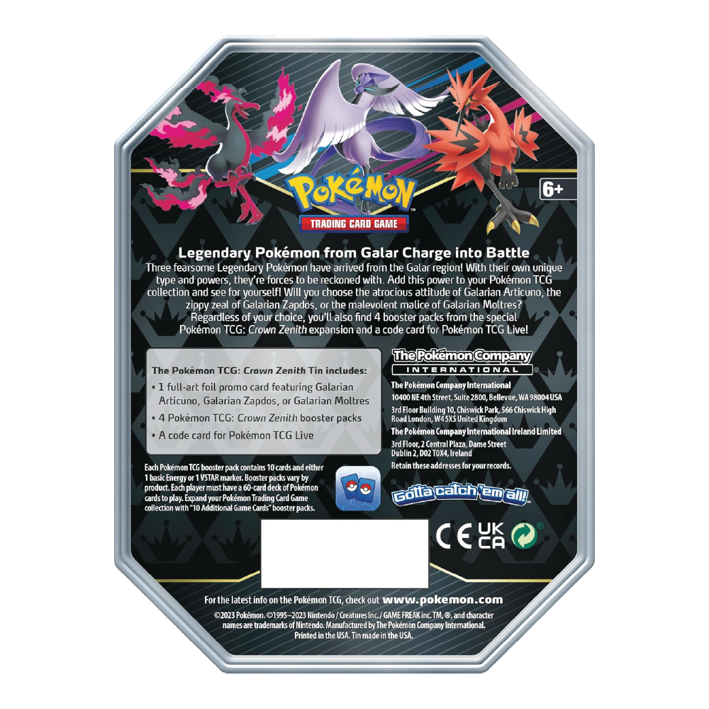 Pokémon TCG: Crown Zenith Tin Back