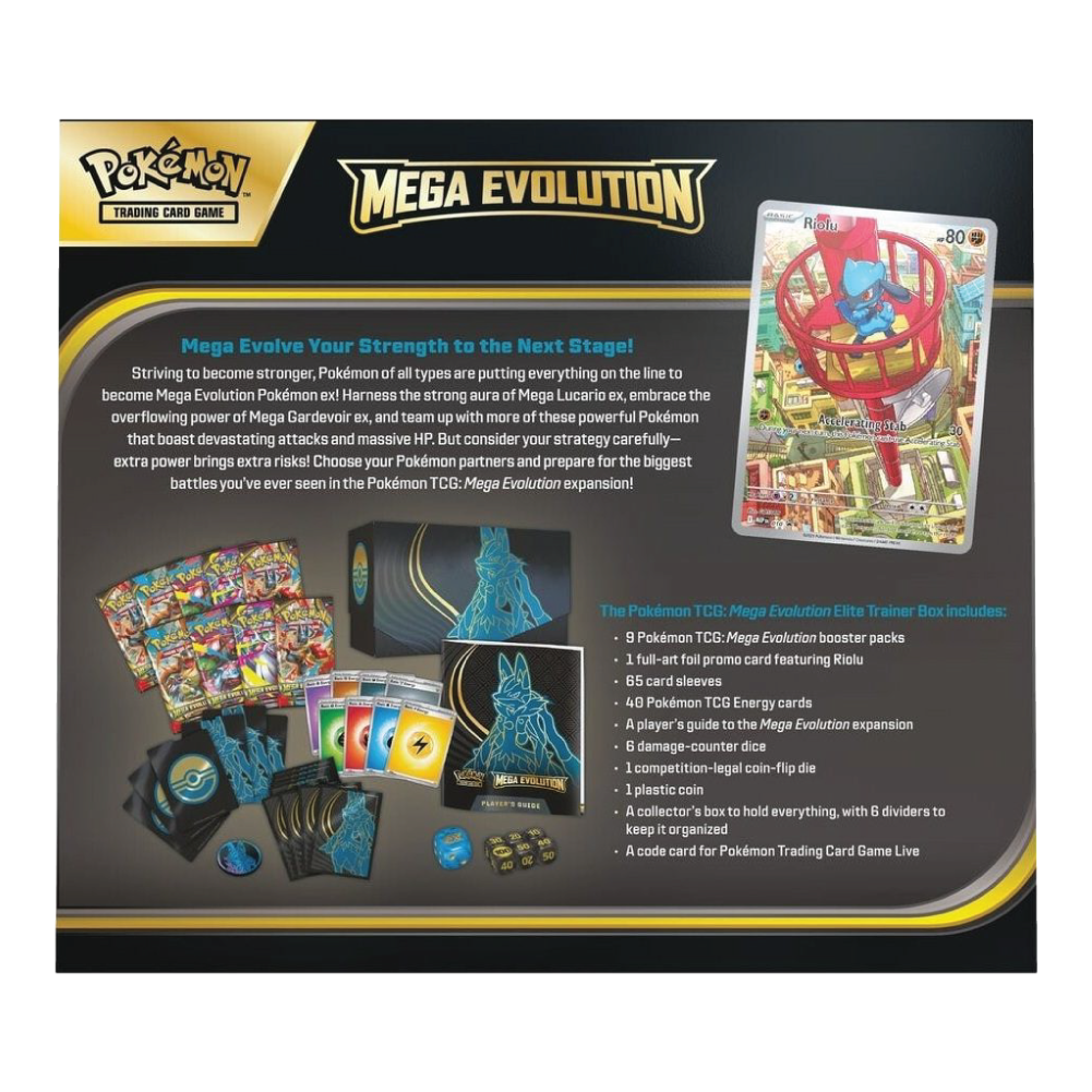 Achterkant van de Mega Evolution ETB – Lucario