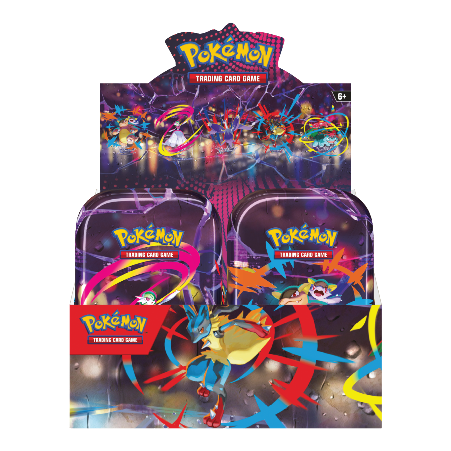 Voorkant van de Mega Heroes Mini Tin Display
