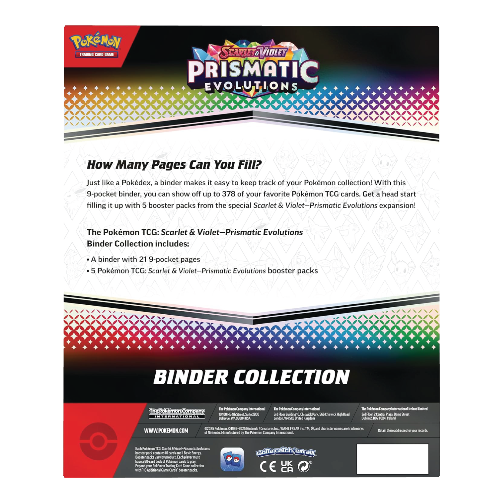 Achterkant van Prismatic Evolutions Binder Collection