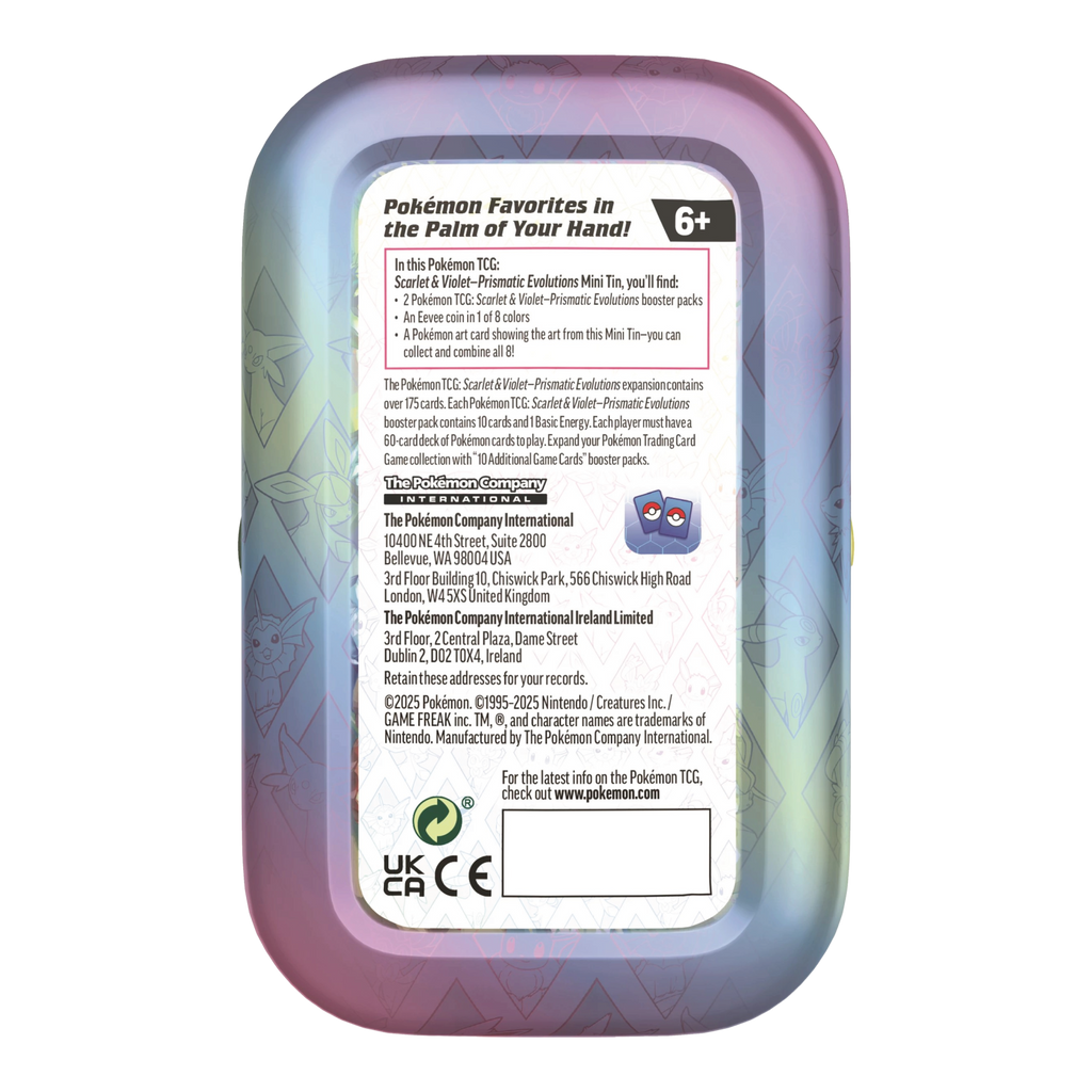 Prismatic Evolutions Mini Tin Achterkant