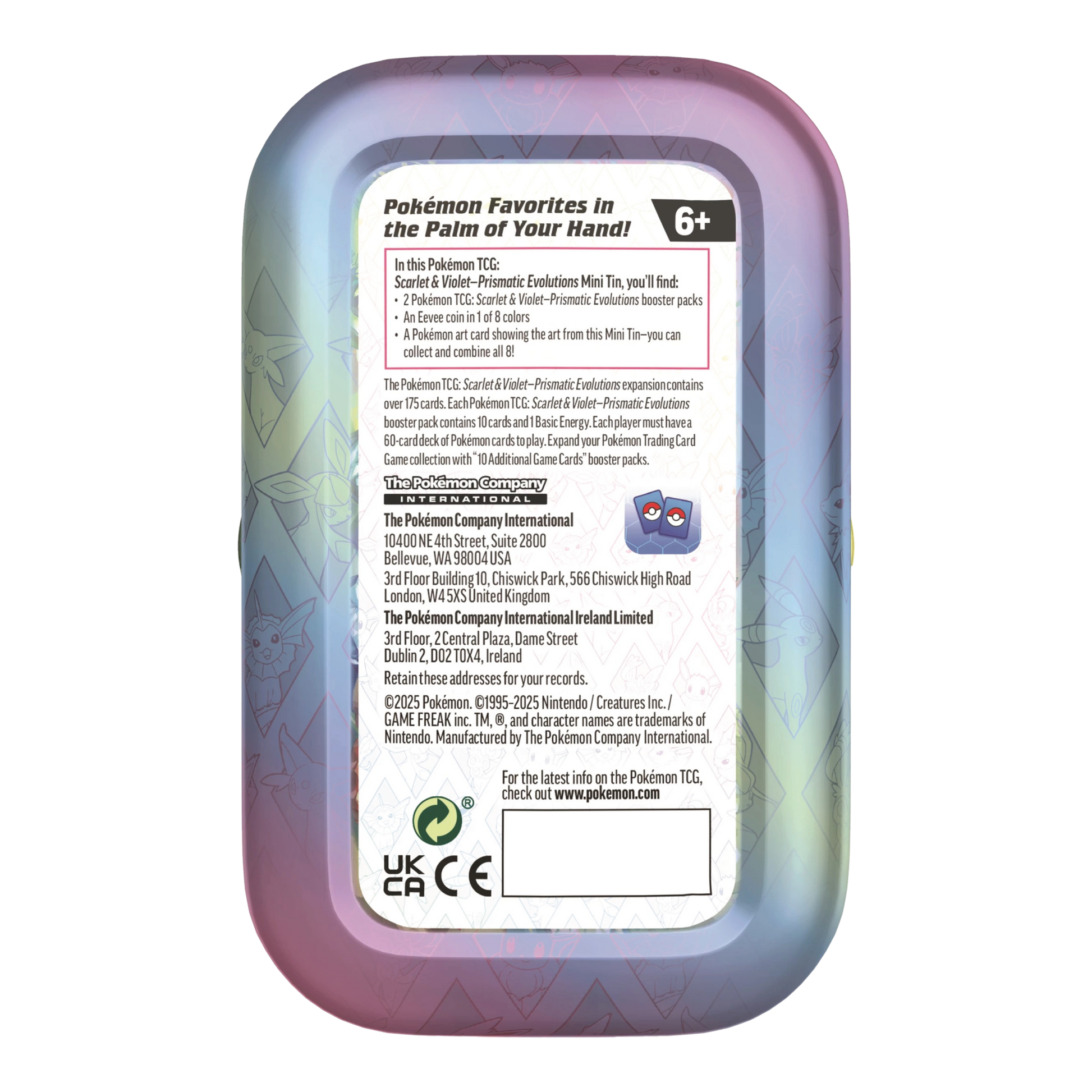 Prismatic Evolutions Mini Tin Achterkant
