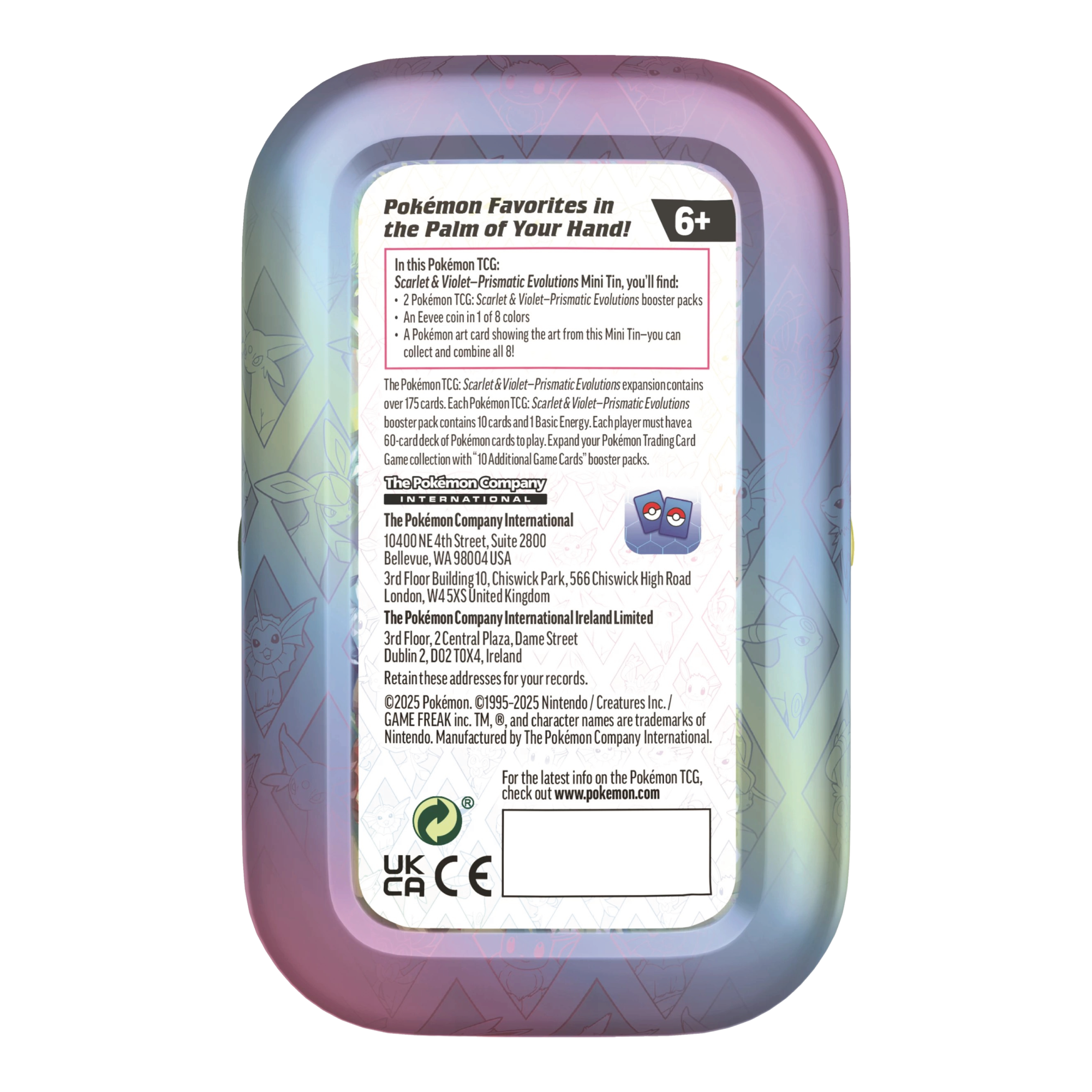 Prismatic Evolutions Mini Tin Achterkant