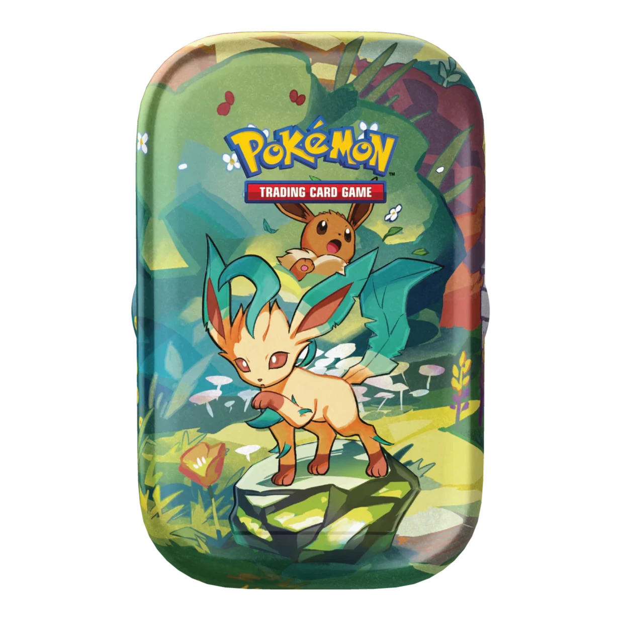 Pokémon Prismatic Evolutions Mini Tin met Leafeon ontwerp