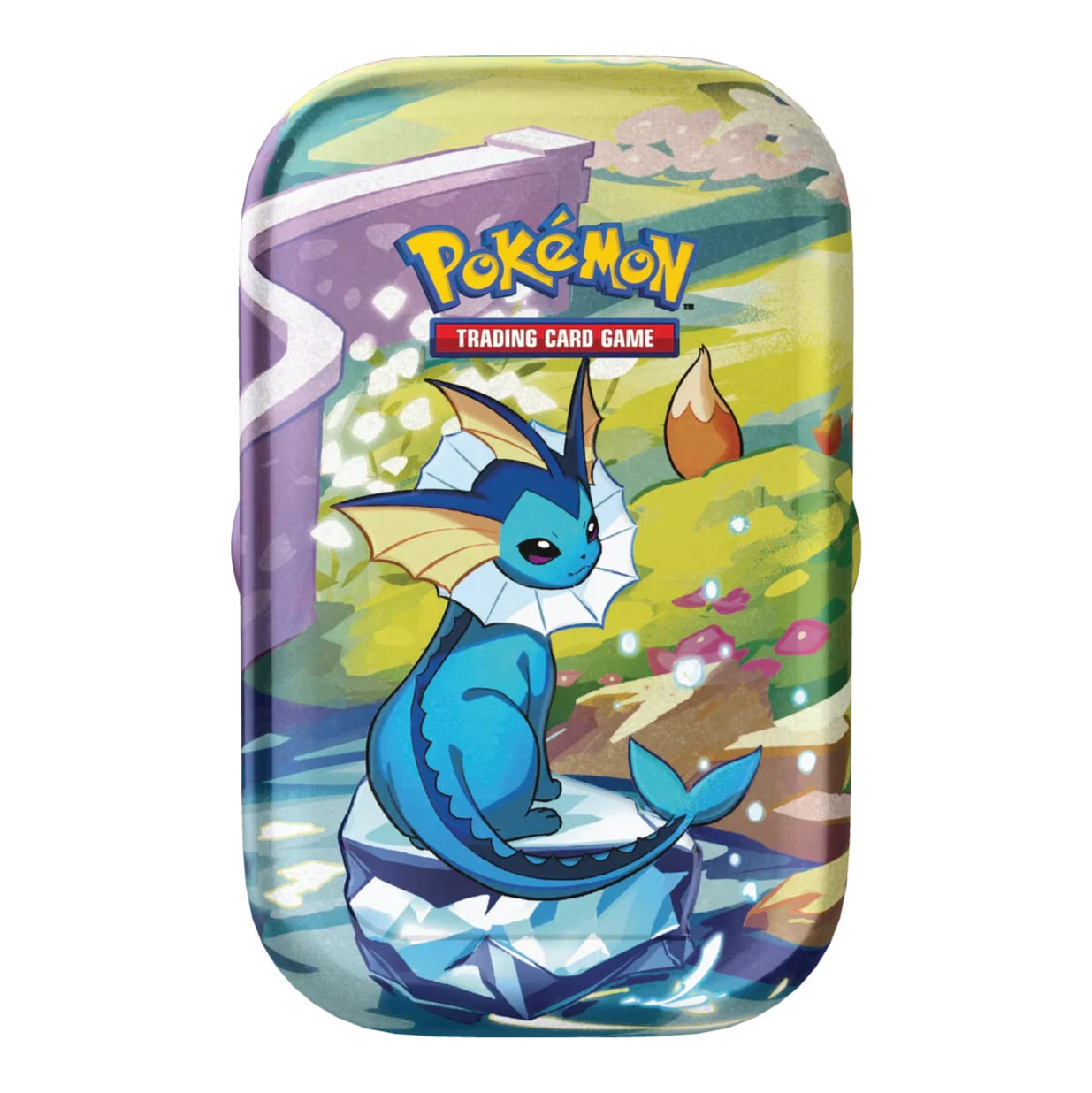 Pokémon Prismatic Evolutions Mini Tin met Vaporeon ontwerp