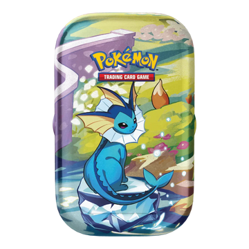 Pokémon Prismatic Evolutions Mini Tin met Vaporeon ontwerp