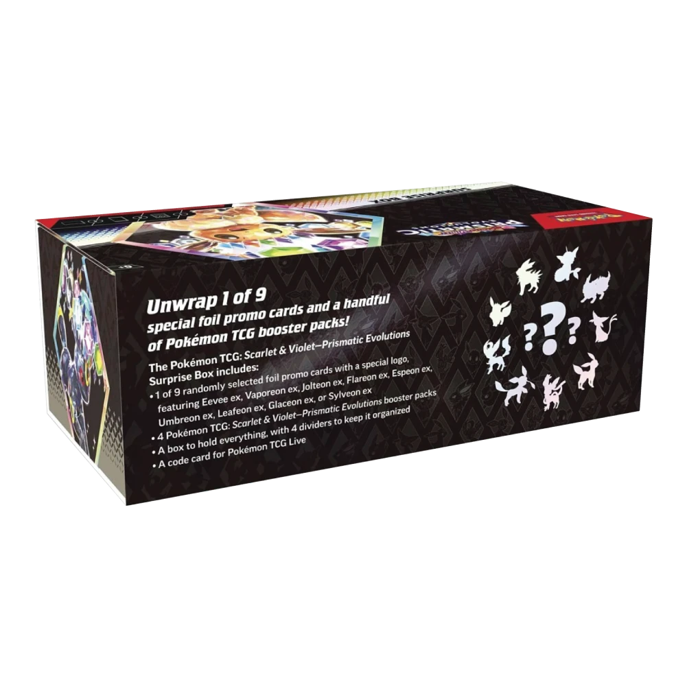 Pokémon TCG Prismatic Evolutions Surprise Box Achterkant
